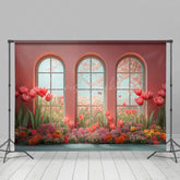 Lofaris Cartoon Oil Painting Tulip Pink Room Window Backdrop